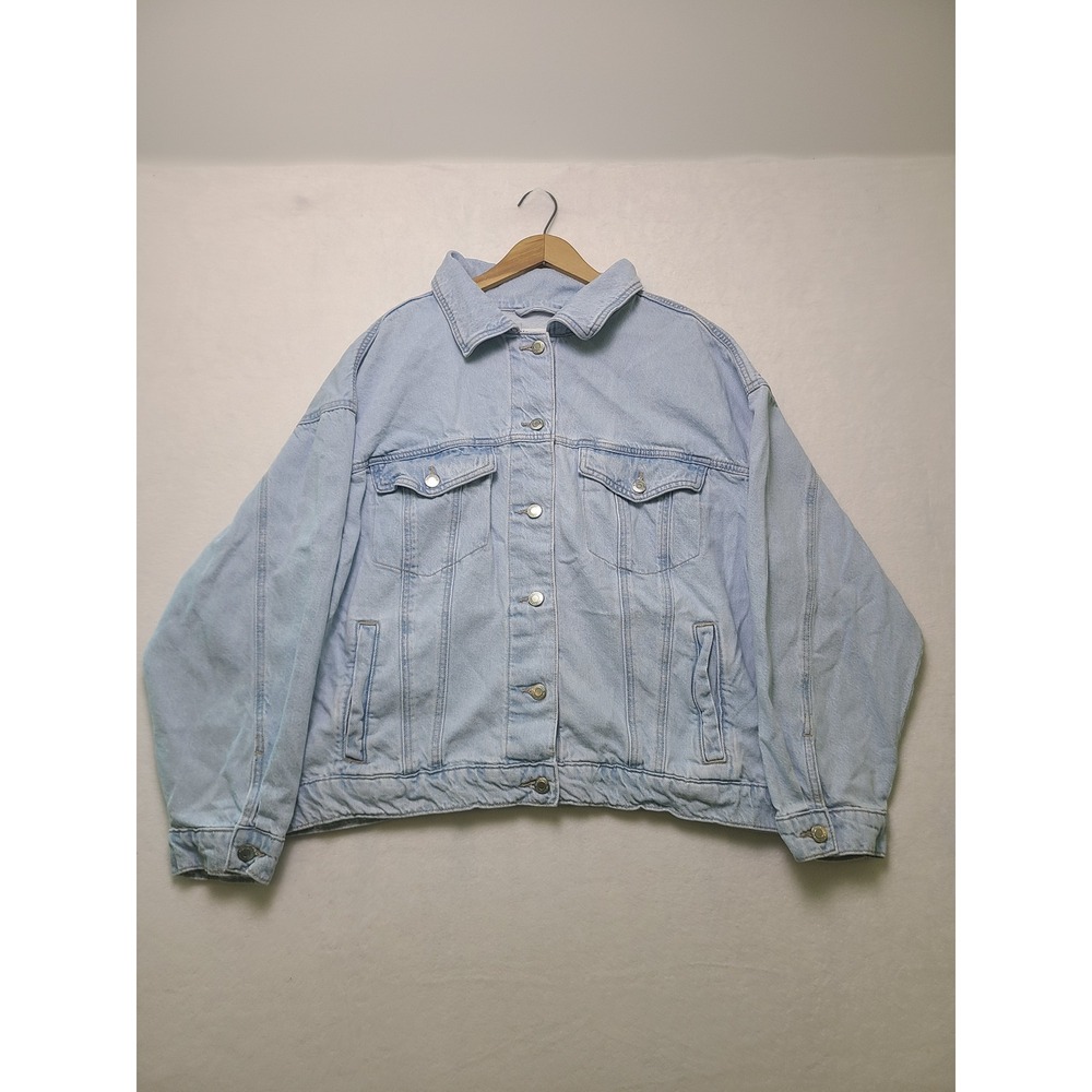 No Boundaries L Denim Jacket Oversized Y2K Light Wash Cotton Trucker Jean Coat